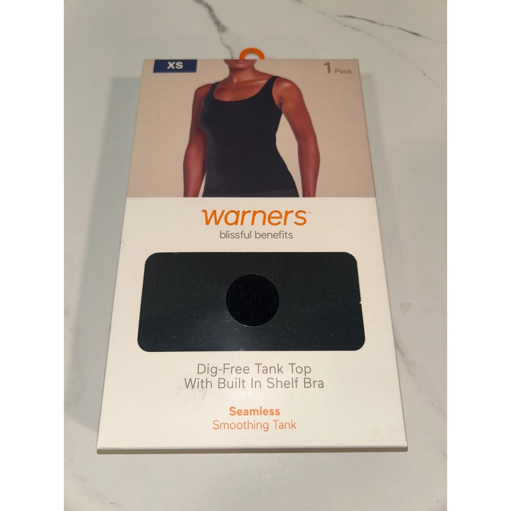 Warners‎ Blissful Benefits Black Smoothing Tank Top Built In Shelf Bra XS New